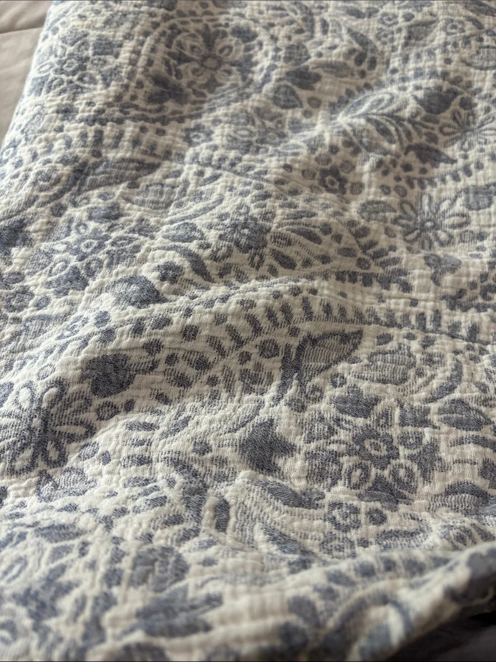 Tahari Slate Blue & Cream Paisley Quilted Coverlet